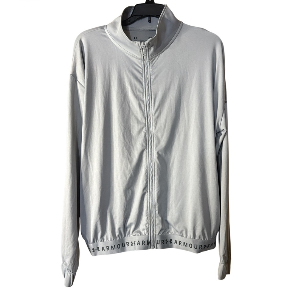 Under Armour UA Women's Gray Full-Zip Sweatshirt Track Suit Top Logo - Size L